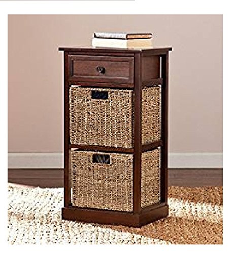 Barrett Storage Shelf with 2 Seagrass Baskets,Compact, space-saving organizer,Features one drawer and two woven baskets ,Contemporary style with coastal-inspired influence,15.75 x 12 x 27.75"H
