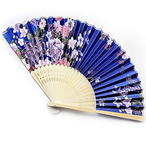 Floral Folding Hand Fan, AukCheire Vintage Handheld Lace Bamboo Silk Fabric Folding Fan with Different Flower Patterns Fabric Folding Fan for Wedding Dancing Party (2)