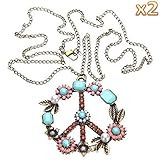 niceeshop(TM) Pearl Beads Crystal Peace Sign Symbol Pendant Necklace