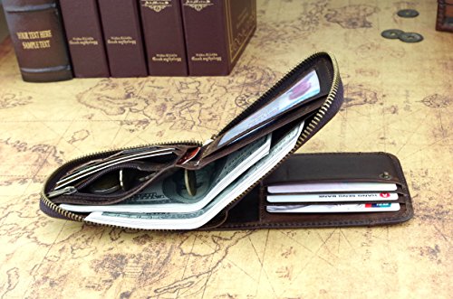 Admetus Men's Genuine Leather Bifold Zip-around Wallet with Elegant Gift Box