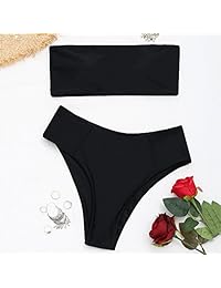 MZEAZRK Traje de baño de tubo para dama Traje acanalado Bikini bandeau de corte alto dama Ropa de playa de color sólido