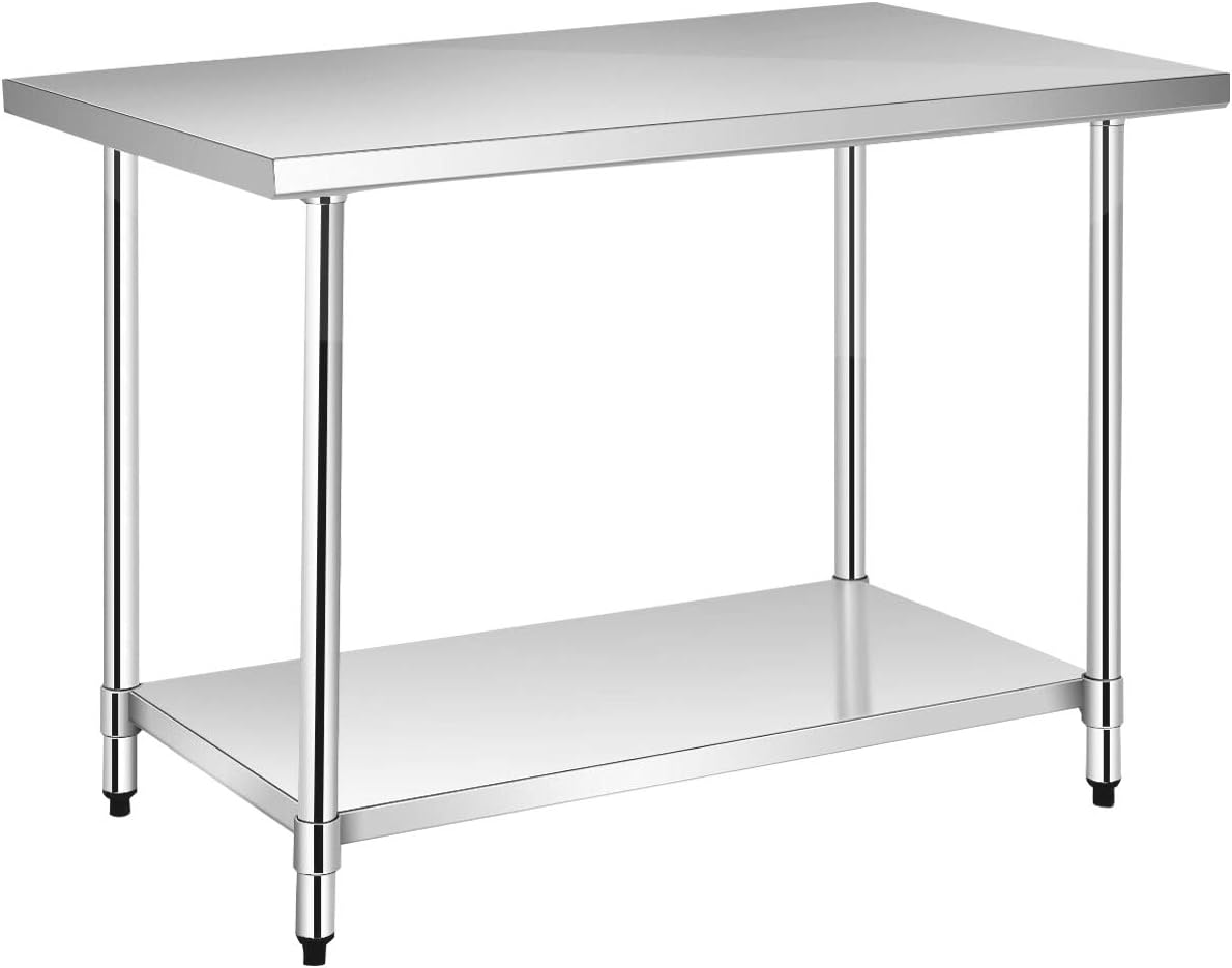 WATERJOY48" x 30" Stainless Steel Table for Prep & Work Commercial Heavy Duty Kitchen Table with Adjustable Shelf and Wheels Installable(with Wheel)