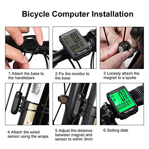 WESTGIRL Bike Computer, Large Digit Automatic Wake-up Cycle Speedometer with LCD Backlight, Multi-Function Waterproof Bicycle Odometer Cycling Accessories, Wireless & Wired