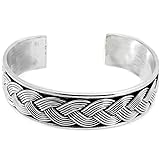 VN Jewelry Men's 925 Sterling Silver Bangle Braided Details, Chunky Solid Silver Cuff Bangle for Men - Ideal gift for him
