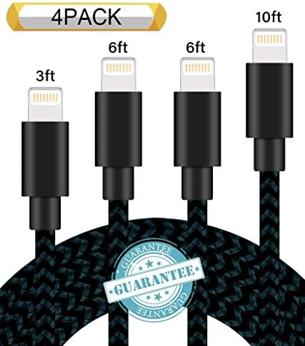DANTENG 4 Pack 3ft 6ft 6ft 10ft Nylon Braided Certified USB Charger Cord for iPhone X 8 7 Plus 6S 6 SE 5S 5C 5, iPad 2 3 4 Mini Air Pro, iPod Nano 7 (Navy)