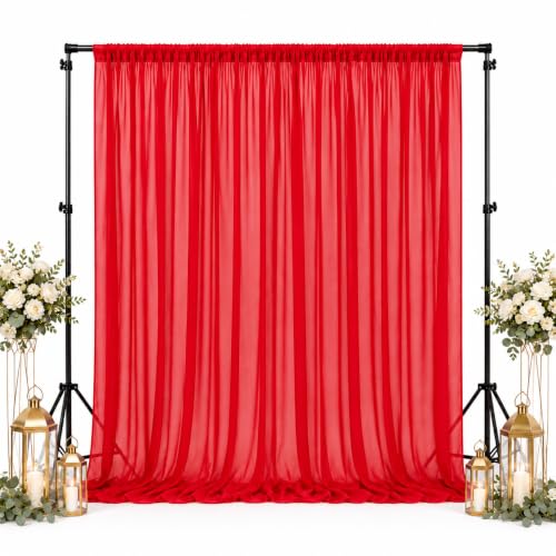 AK TRADING CO. 120" Wide (10Ft Wide) IFR Sheer Voile Drape Panels for Backdrop, Wedding Events, Ceiling Drapes, Event Masking, & Decor - Select from 6ft to 50ft Length. (10 feet x 8 feet, Red)