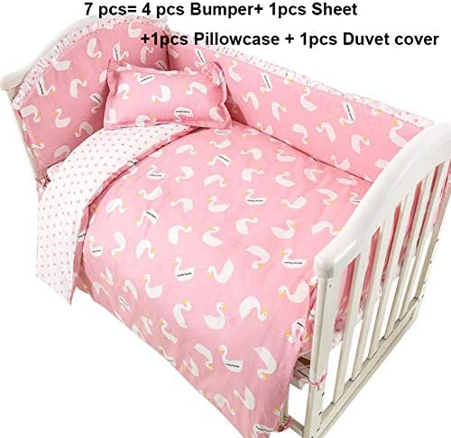 4pcs-7pcs Baby Bedding Set Bumper Cotton Swan Comfortable Newborn Crib Sheet