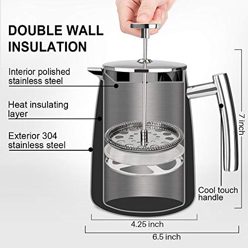 Secura French Press Coffee Maker, 17Ounce, 18/10 Stainless Steel