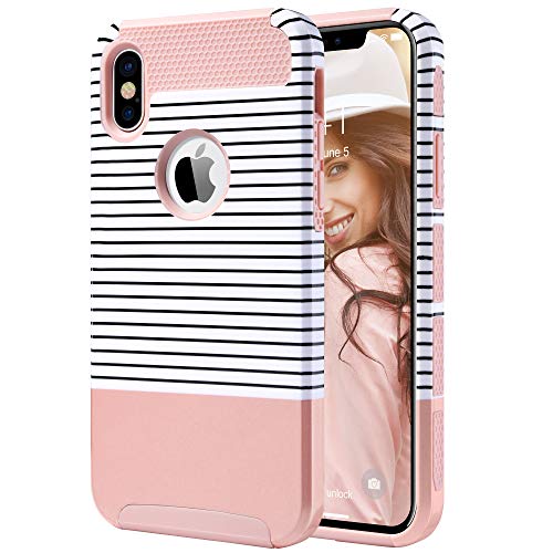 ULAK iPhone Xs Case, iPhone X Case, Slim Fit Hybrid Hard PC Back Cover with Flexible Shock Absorption TPU Bumper Anti-Scratch Protective Phone Case for Apple iPhone X/XS 5.8 Inch, Rose Gold