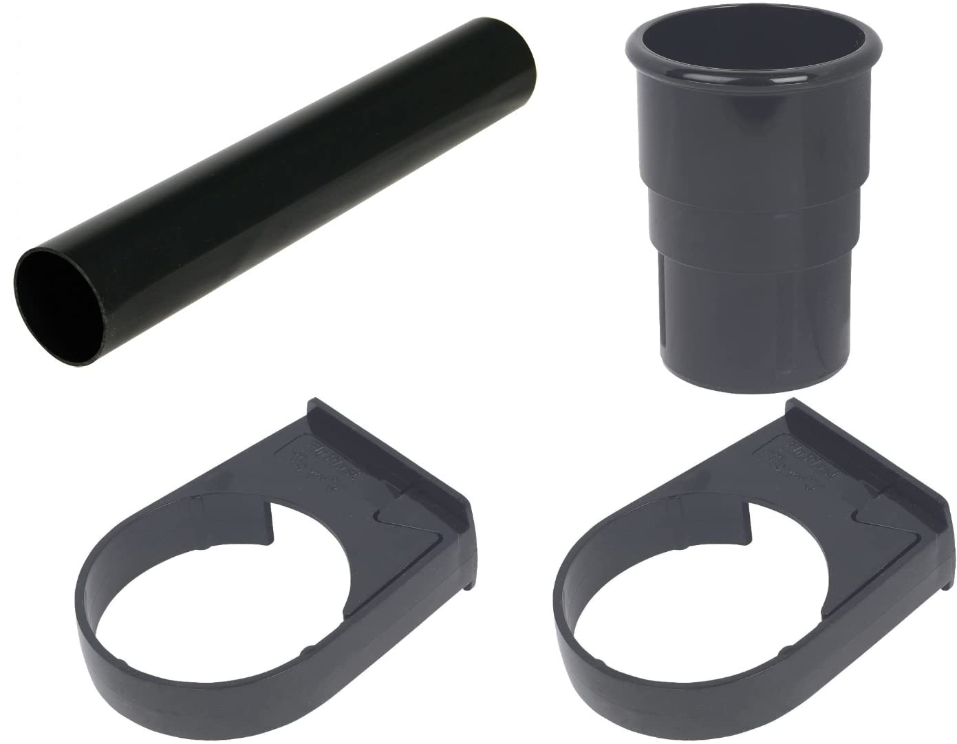 FloPlast Miniflo 50mm Downpipe Pack Black, 2 x 1 metre Length with 1 Pipe Socket and 2 Downpipe Brackets