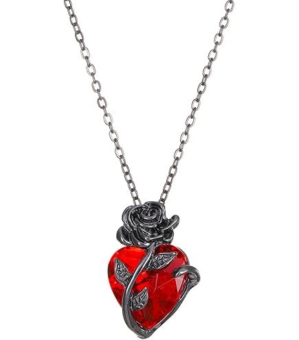 Amazon.com: Ruby Heart Rose Necklace Black Nail Cross Rose Pendant