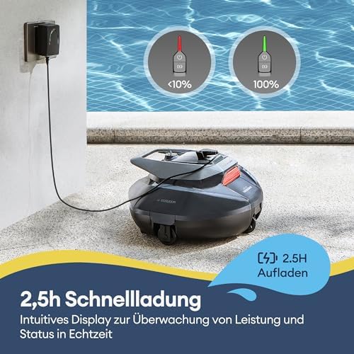 Pooleco 10 Poolroboter, Poolroboter Akku mit Dual Motoren, 90Min Laufzeit, 80㎡ Reinigungsbereich, Automatisches Parken, Geeignet für Verschiedene Schwimmbecken