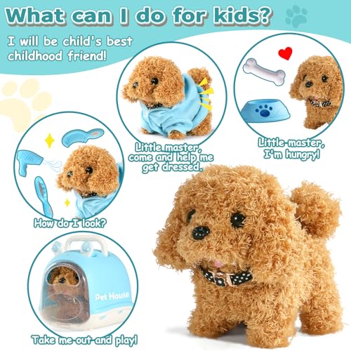 jerryvon Dog Barking and Walking – Toys Children 2 Years Old Dog Toy Walking and Barking Gift Girl 2 3 4 Years Plush Realistic Dog Animals Toy for Children
