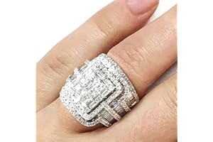 HUKQBUNX 925 Sterling Silver Luxury Exaggerated Women's Full Diamond Cubic Zirconia Promise Ring CZ Diamond Multi Row Ring Eternal Engagement Wedding Jewelry-Making-Patterns