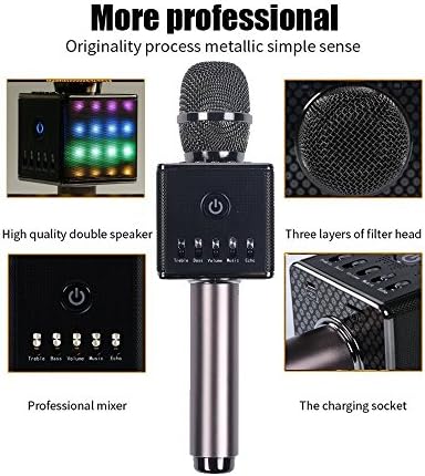 Bluetooth Karaoke Microphone Speaker with Dancing LED + Carry Zip Bag, Superior Sound Quality, Handheld Wireless KTV Player Home Mic