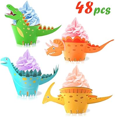 Dinosaur Cupcake Wrappers Toppers 48pack Konsait Little Dino