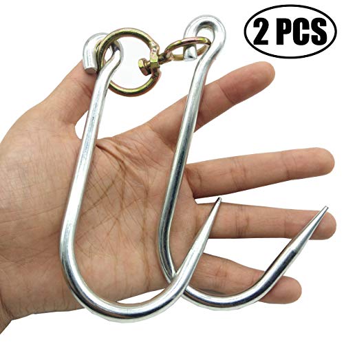 TIHOOD 2PCS Swiveling Meat Hook, Heavy Duty Stainless Steel Processing Butcher Hooks - Large Fish,Hunting,Carcass Hanging Hook