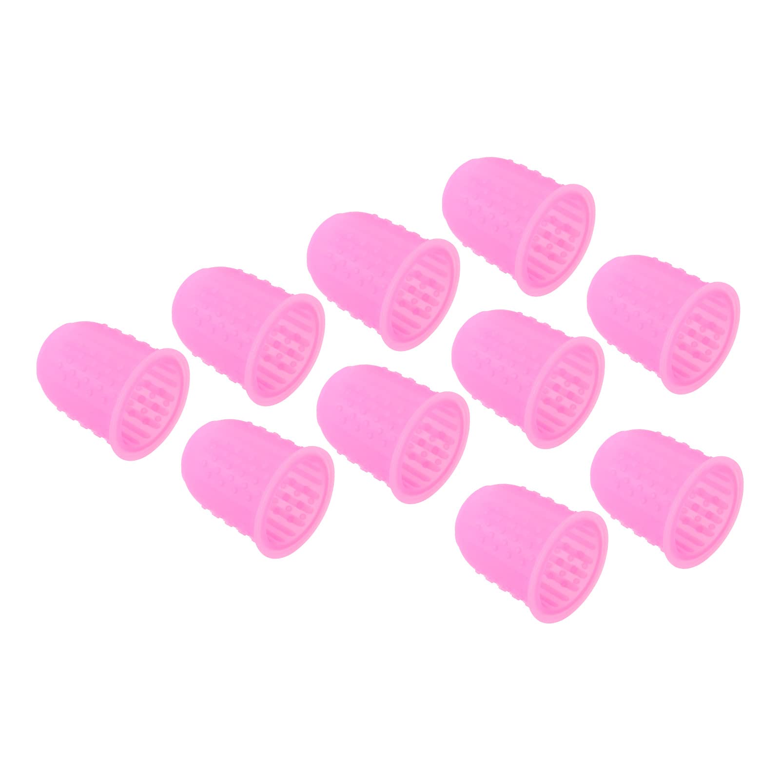 PATIKIL 0.67 Inch Rubber Finger Tips, 10 Pack Silicone Thumb Fingertip Protector Covers Guard Pads Thimble for Office Counting Sorting Sewing, Pink Medium Size