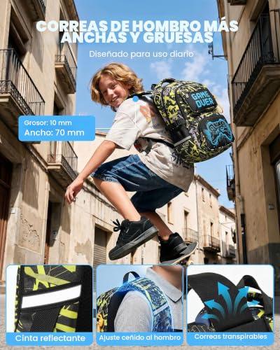 Amythe Backpack with Wheels for Boys Luminous 8-12 Years, School Trolley 6 Wheels with Removable Trolley, Teenagers Backpack for Back to School Elementary School ESO Institute – PC 15.6", lemon tree