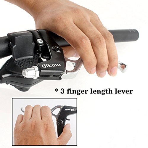 TOPBRY Bicycle Brake Lever,1 Pair Universal Full Aluminum Alloy Bicycle Brake Handle 2.2cm Diameter for Mountain Bike, Road Bike, Folding Bike, MTB (Silver & Black, 3-Finger) - Thumbnail 3