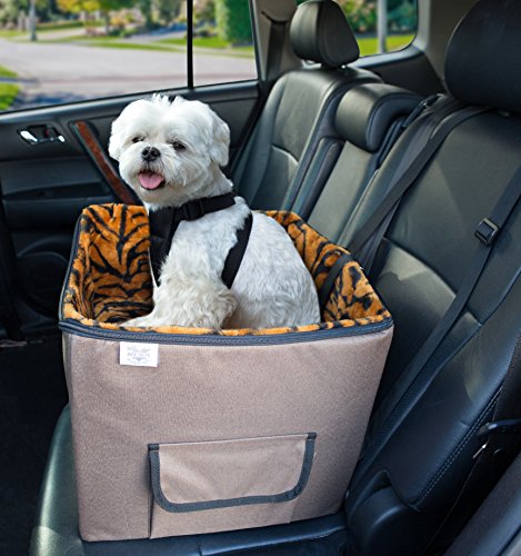 Arf Pets Pet Car Seat, Dog Booster Safety Seat with Adjustable Straps, Solid Foam Base, Includes Attached Tether Strap, Plush, Washable Lining