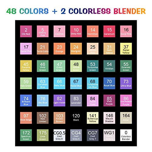 L\'émouchet 50 Colors Alcohol Markers, Dual Tips Permanent Art Markers with Leather Carrying Bag for Kids, Artist, Students, Art Markers Set for Sketching, Coloring, Calligraphy and Illustration