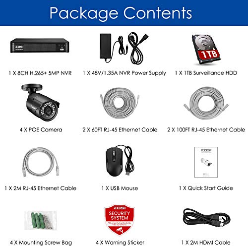 ZOSI 1080p H.265+ PoE Home Security Camera System Outdoor Indoor,8CH 5MP PoE NVR Recorder and (4) 1080p Surveillance… - Image 2
