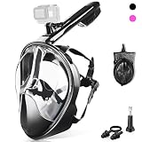 ZIPOUTE Snorkel Mask Full Face, Full Face Snorkel Mask Adult and Kids with Detachable Camera Mount, Snorkeling Mask 180 Panoramic View Anti-Fog Anti-Leak Dry Top Set with Adjustable Straps (Black S/M)
