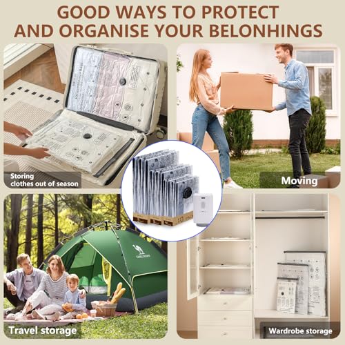 10 Vacuum Bags + Cordless Electric Pump – Multiple Sizes (3×60×80/3×50×70/4×40×60 Cm) Reusable PA+PE, Save 80% Space, Ideal for Travel & Daily Storage