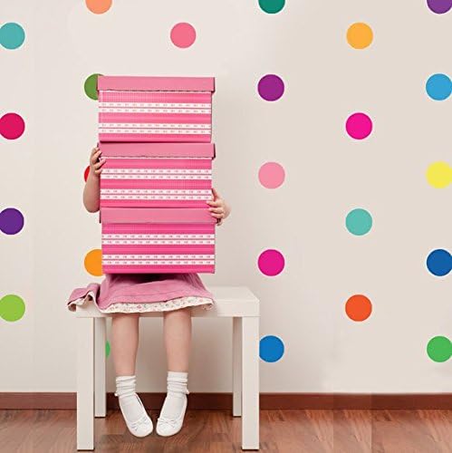 Rainbow multicolour confetti polka dots spots wall art stickers decals kit (50 spots each at 10cm wide)