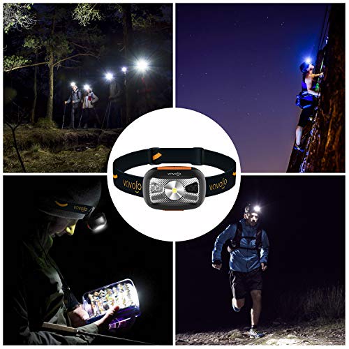VAVOFO 2 Pack LED Rechargeable Headlamp Flashlight, Motion Sensor and Redlight Headlight for Adults and Kids Running Camping Reading Working, Lightweight, Waterproof, Adjustable Headband
