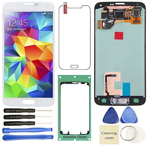 LCD Display Screen Replacement + Touch Digitizer Assembly for Samsung Galaxy S5 I9600 G900 G900A G900F G900P G900T G900V G900R4, with Repair tools + screen protector, (White)