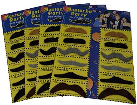 Popculta Novelty Fake Moustache Funny Toy Assorted Shape &amp; Color (Pack of 48)