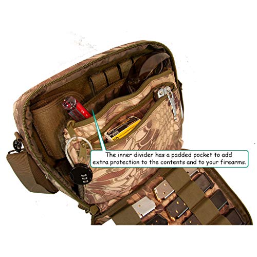 Pistol Case Range Bag for Handguns by FirstChoice Gear; 2-4 Gun Padded Tactical Handgun Soft Case, Lockable Zippers w/Padlock, 3 Mini-Holsters, 8 Mag Slots, 4 Pockets, Range Mat (Green Kryptek Camo)