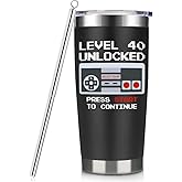40th Birthday Gifts Men Birthday Gifts For Him 20oz Level 40 Unlocked Wine Tumbler Gifts For Video Game Lovers Husband Boyfriend Teen Boys Bday Xmas Party Presents Black Travel Cup With Straw