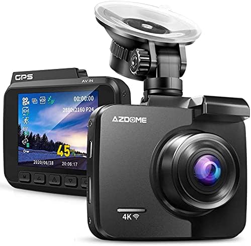 AZDOME 4K Dash Cam UHD 2160P Built-in GPS WiFi Dashboard Car Camera DVR Recorder with Night Vision, WDR, 170° Wide Angle，Parking Monitor, Support 128GB Max