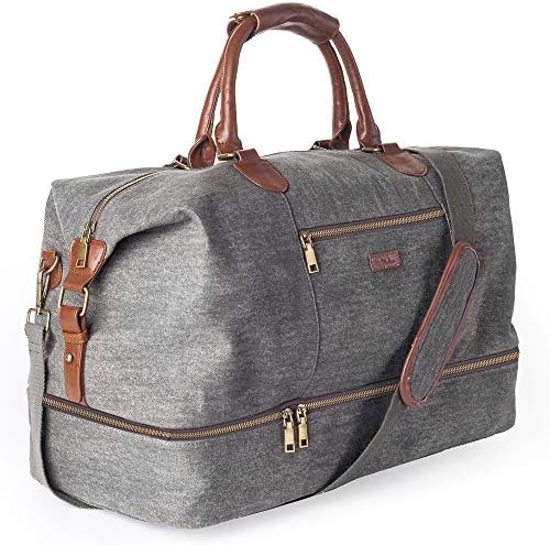 Canvas Travel Tote Luggage Men's Weekender Duffle Bag with Shoe compartment (Dark Grey) 1 Canvas Travel Tote Luggage Men's Weekender Duffle Bag with Shoe compartment (Dark Grey)