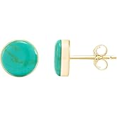 7MM Turquoise Gemstone Stud Earrings for Women Bezel Set Round Dome Button Earrings in 14K Gold Plated 925 Sterling Silver Birthstone Jewelry Gift for Her