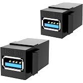 PANPEO USB 3.0 Keystone Coupler 2-Pack 5Gbps for Wall Plate | USB 3.0 female to female keystone coupler, 2 pack, 5Gbps speed, Tool-free install, For wall plate/patch panel, Black