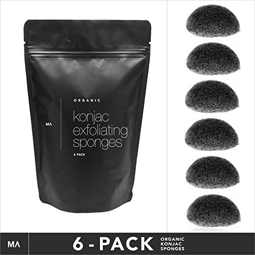 Minamul Konjac Exfoliating Organic Facial Sponge | Gentle daily face scrub/skincare | infused with best bamboo activated charcoal | Safe for Oily, Dry, Combination or Sensitive skin | 6 pack set