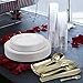 125 Pieces Premium Quality Heavyweight Tableware/Elegant Plastic Disposable dinnerware: 25 Dinner Plates, 25 Salad or Dessert Plates & 25 Polished Gold Forks Knives & Spoons - Bonus 25 Dessert Forks