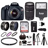 Canon EOS Rebel T5 DSLR Camera with EF-S 18-55mm IS II & 75-300mm Zoom Lens + Spare Battery + Auto Slave Flash + Wide Angle and Telephoto Lenses+32GB Deluxe Accessory Kit