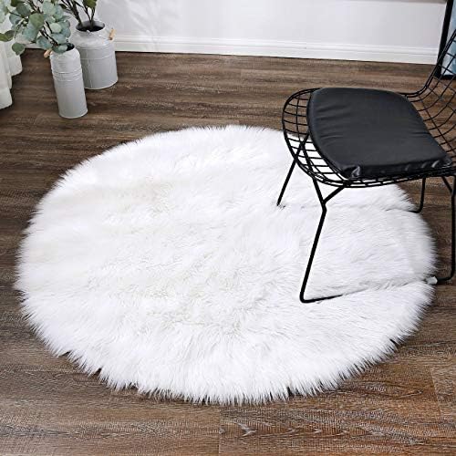 Faux Sheepskin, Faux Fur Rug, ZCZUOX Fluffy Rug for the Bedroom, Living Room or Nursery, Furry Carpet or Throw for Chairs, Stools and Sofa (White, 90x90cm)