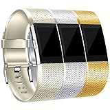 Maledan Bands Replacement Compatible with Fitbit Charge 2, 3-Pack, Champagne/Silver/Gold, Small