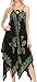 Sakkas 17801 - Arminat Batik Print Adjustable Strap Embroidered Handkerchief Hem Dress - Black / Green - S/M