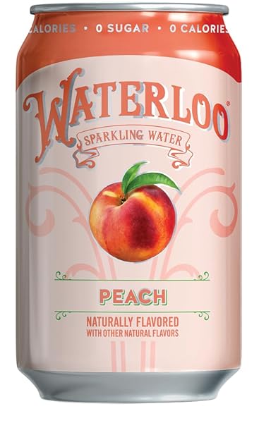 WATERLOO SPARKLING WATER, PEACH NATURALLY FLAVORED, 12 FL OZ CANS (PACK OF 12) – ZERO CALORIES AND ZERO SUGAR OR SWEETENERS