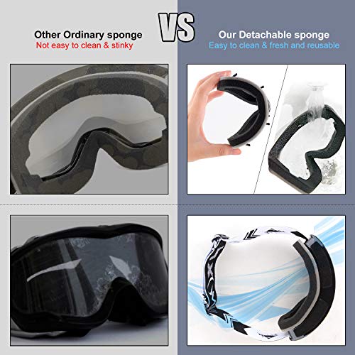 NXONE Ski Goggles for Men and Women, Anti-Fog Over Glasses Snowboard Goggles with UV Protection, Windproof Helmet Compatible Dual Lens Goggles-100% UV Protection