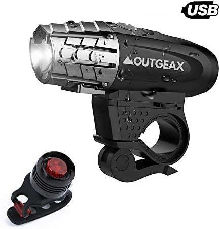 USB Rechargeable LED Bike Light plus FREE Rear Tail Light - Powerful Cree LED Bicycle Torch Front Headlight + Carry Case by OutGeax