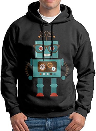 FDLB Men Hipster Robot Number 5 Jogging Cool Hoodie Sweatshirt L Black