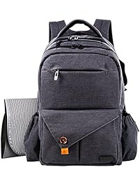 HapTim Multi-function Large Baby Diaper Bag Backpack W/Stroller Straps-Insulated Bottle Pockets-Changing Pad,Stylish & Durable with Anti-Water Material(Dark Gray-5284)